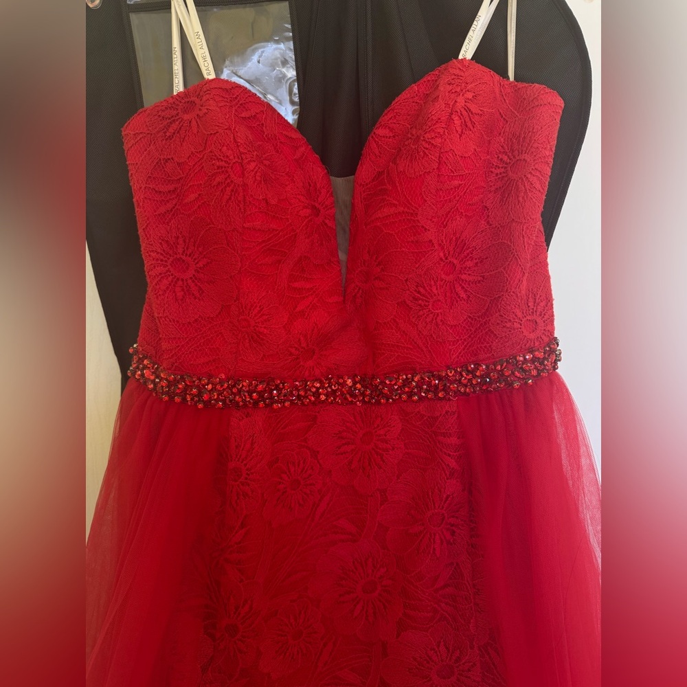 NWT Rachel Allan Red Prom Dress - Picture 3 of 14